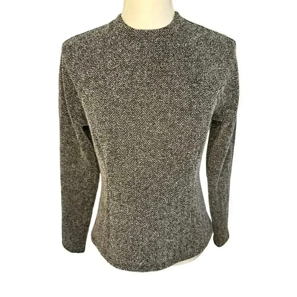 Ann Taylor Women’s Small Gray‎ Mock Neck Textured Long Sleeved Blouse
